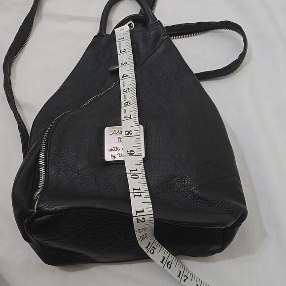 Black Valentina leather zip pocket backpack main image 7